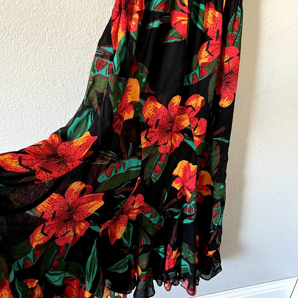 PHOEBE Vintage Women's 14 Hawaiian Style Floral Secretary Vacation Midi Dress - Picture 4 of 8